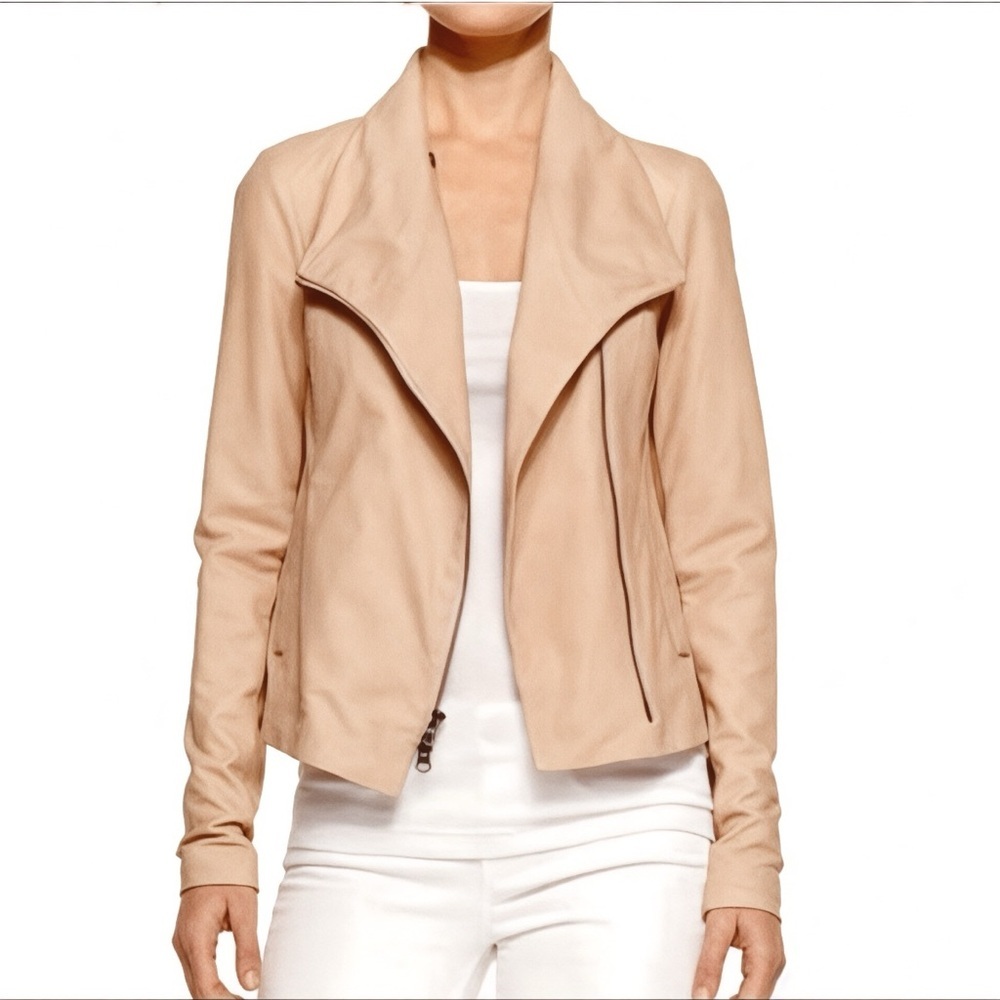 Vince Lambskin Leather Scuba Moto Jacket - Buttercream Beige - Small​